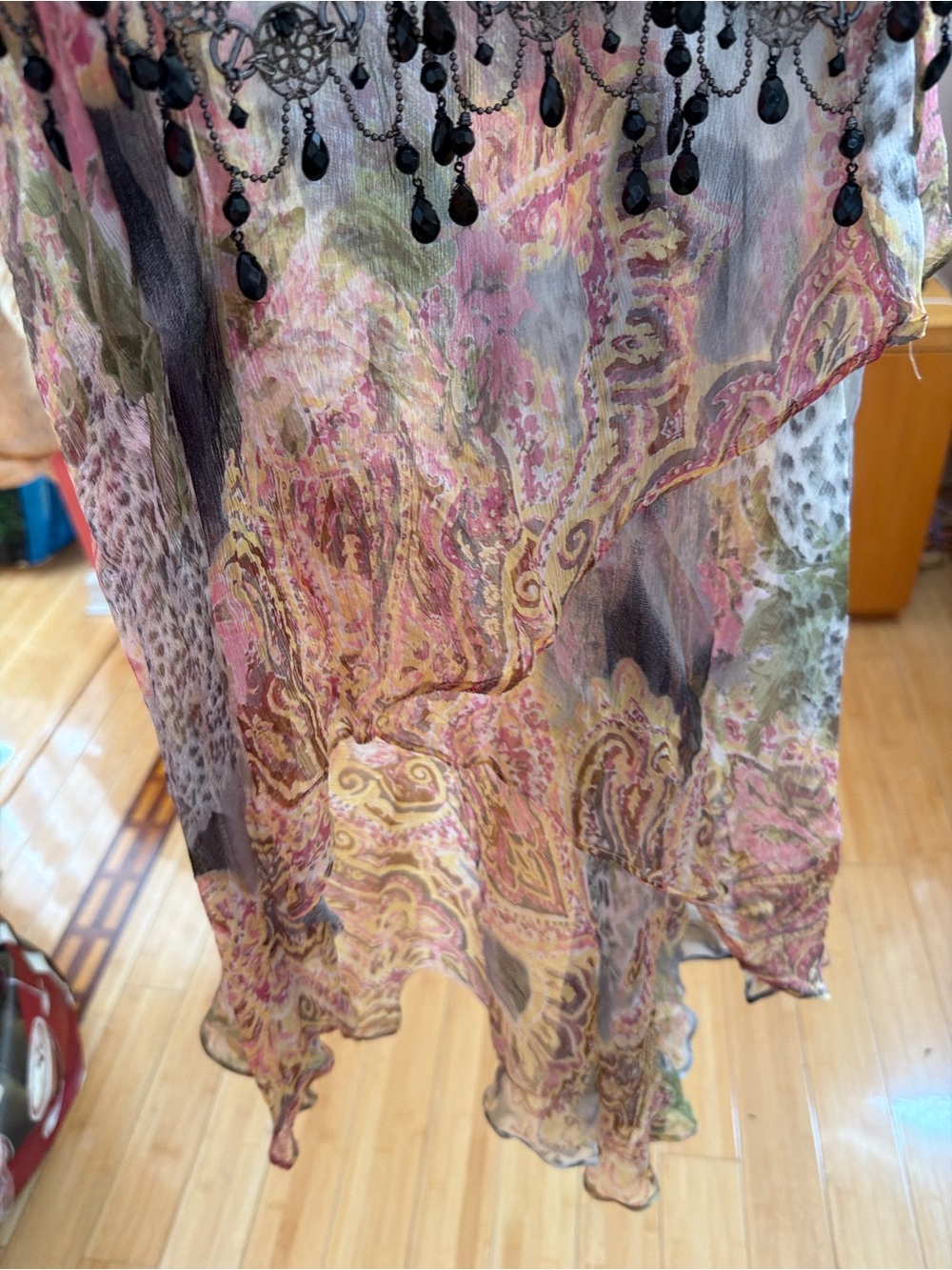Multi-Color Floral Silk Wrap Tunic with Flowing Sleeves - Picture 5 of 8